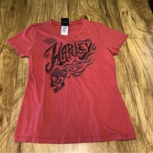 Harley Davidson Honolulu Hawaii Flaming Skull Pink Tshirt Womens Size Medium